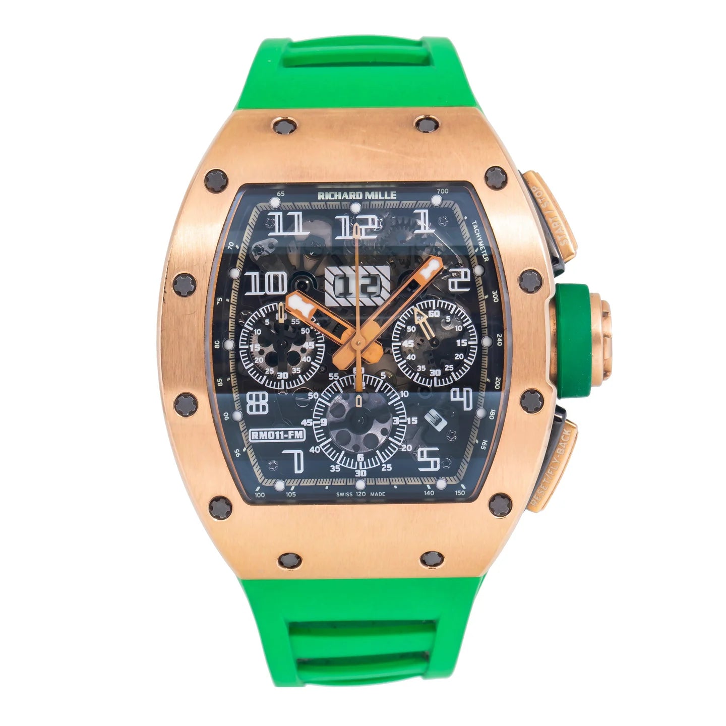 RICHARD MILLE ROBERTO MANCINI RM 011 50MM TRANSPARENT DIAL WITH GREEN RUBBER BRACELET