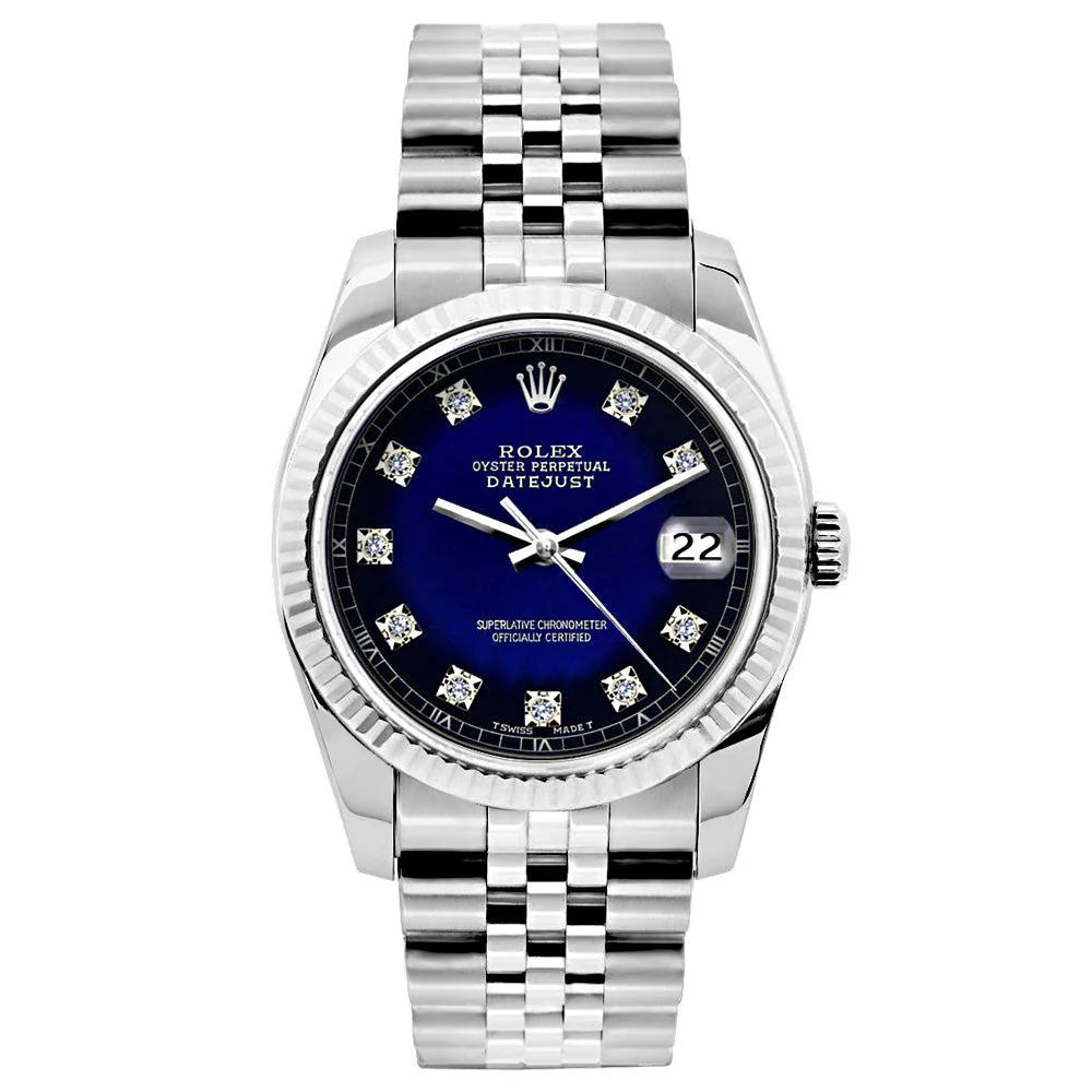 ROLEX DATEJUST 26MM STAINLESS STEEL BRACELET BLUE BLACK DIAL