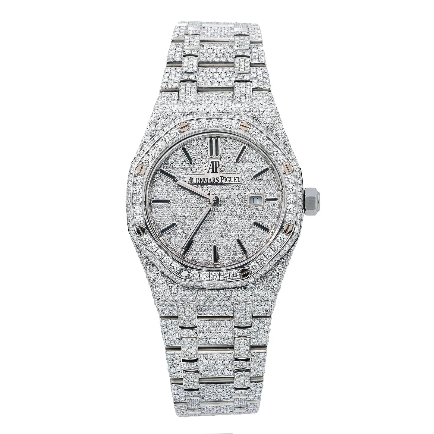 AUDEMARS PIGUET ROYAL OAK LADY 67651 33MM SILVER DIAMOND DIAL WITH STAINLESS STEEL BRACELET