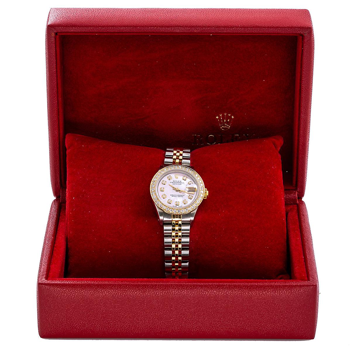 ROLEX DATEJUST 6917 26MM PINK MOTHER OF PEARL DIAMOND DIAL AND BEZEL WITH TWO-TONE JUBILEE BRACELET 1.10 CT
