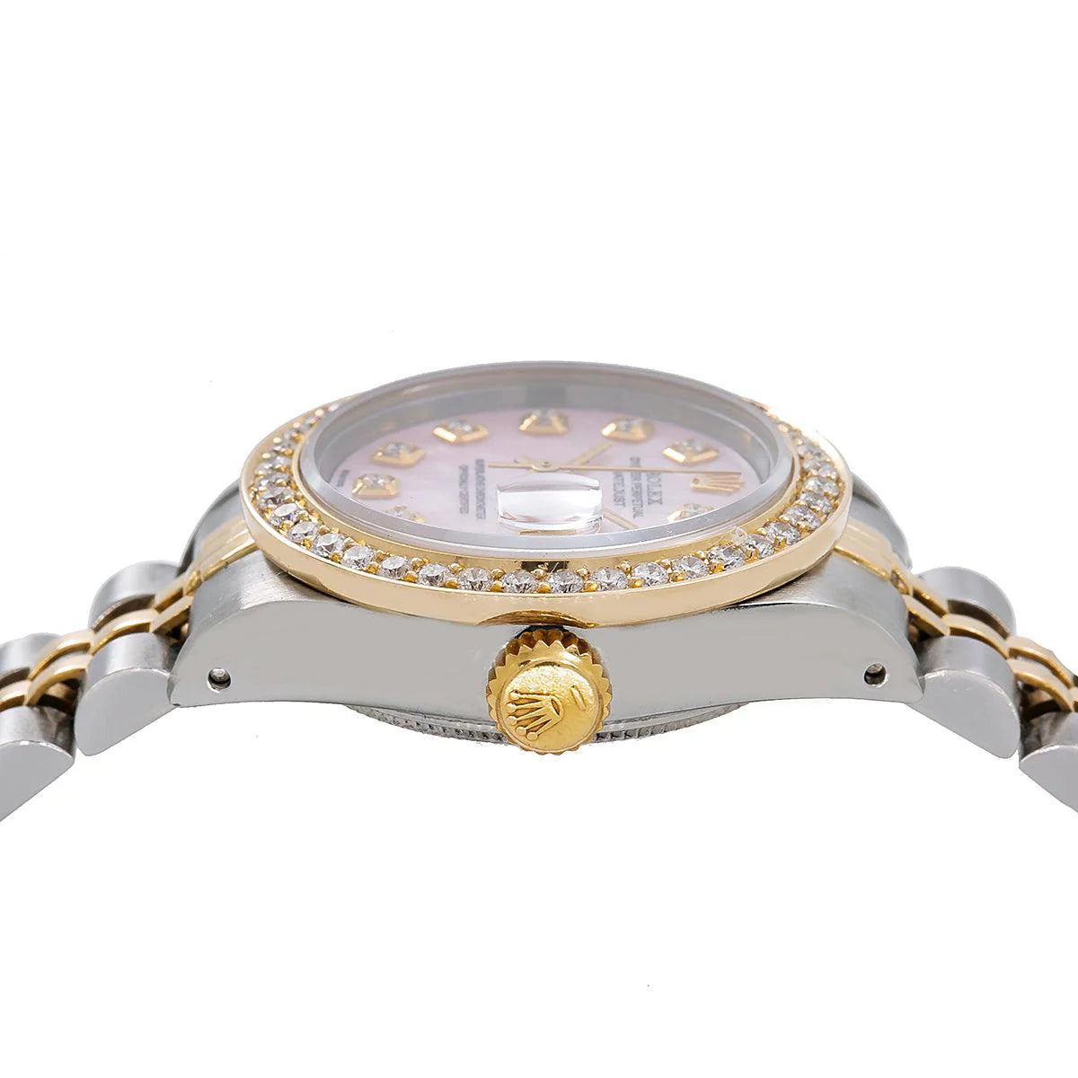 ROLEX DATEJUST 6917 26MM PINK MOTHER OF PEARL DIAMOND DIAL AND BEZEL WITH TWO-TONE JUBILEE BRACELET 1.10 CT