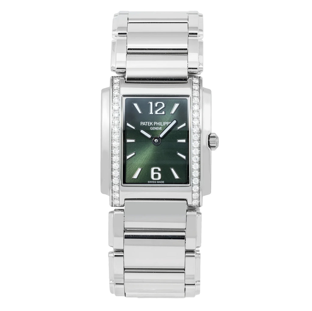 PATEK PHILIPPE TWENTY~4 LADIES STAINLESS STEEL GREEN SUNBURST DIAL 4910/1200A-011