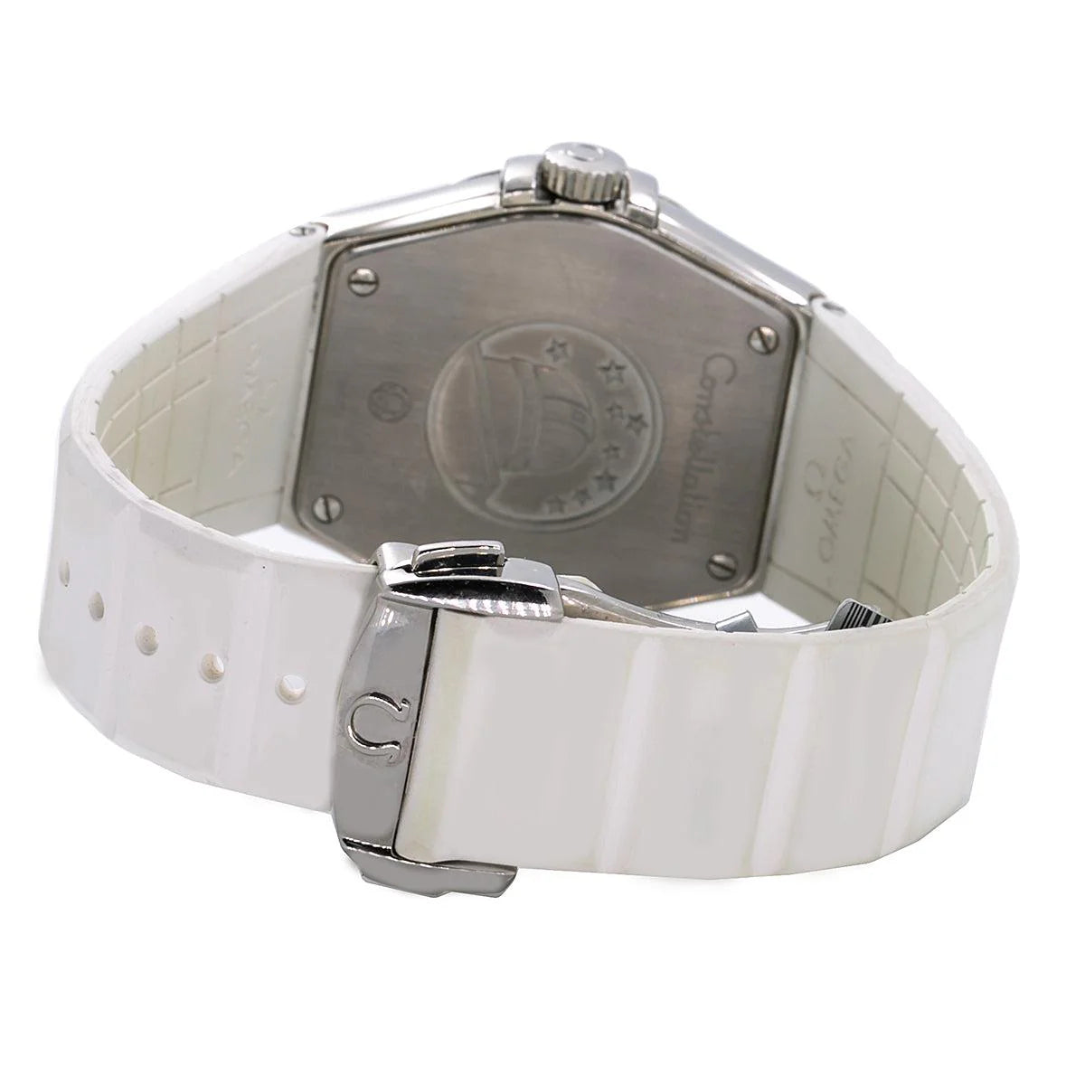 OMEGA Constellation Quartz 123.13.35.60.52.001 – 35MM Silver Dial with Diamond Markers & White Rubber Strap