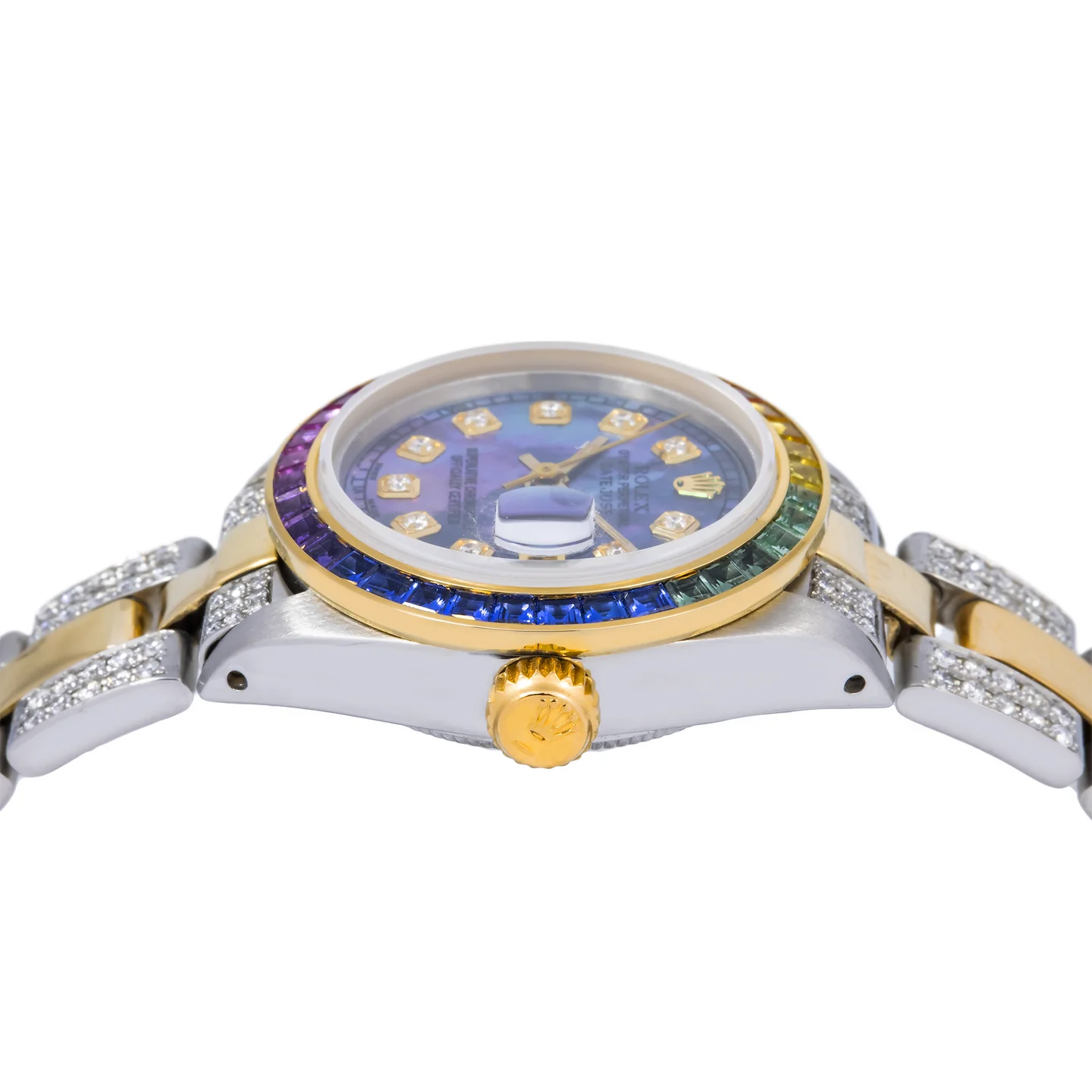 Rolex Datejust 6919 26mm – Blue Mother-of-Pearl Diamond Dial | Rainbow Bezel | Semi-Iced Oyster Bracelet