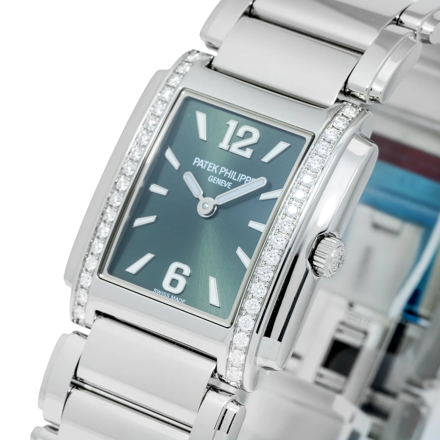 PATEK PHILIPPE TWENTY~4 LADIES STAINLESS STEEL GREEN SUNBURST DIAL 4910/1200A-011