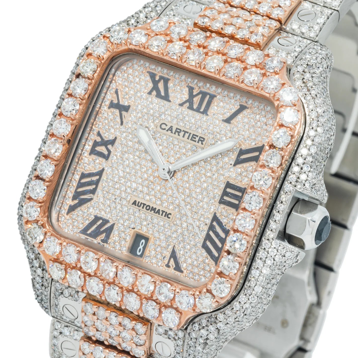 CARTIER SANTOS DE CARTIER WSSA0037 39.8MM DIAMOND DIAL & BEZEL WITH TWO TONE BRACELET