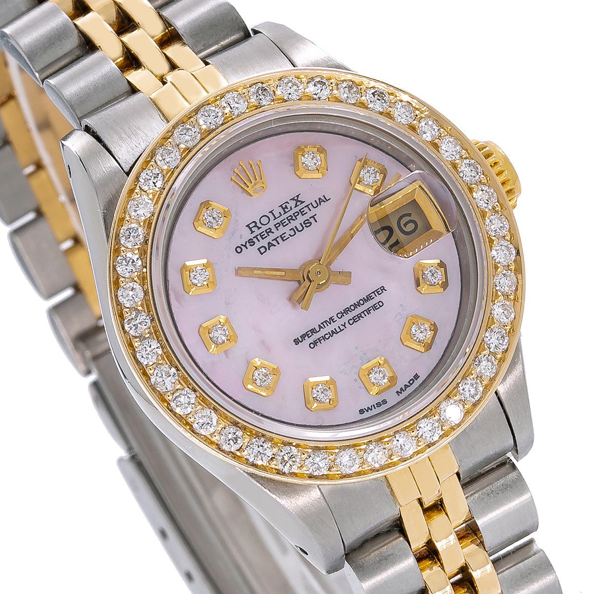ROLEX DATEJUST 6917 26MM PINK MOTHER OF PEARL DIAMOND DIAL AND BEZEL WITH TWO-TONE JUBILEE BRACELET 1.10 CT