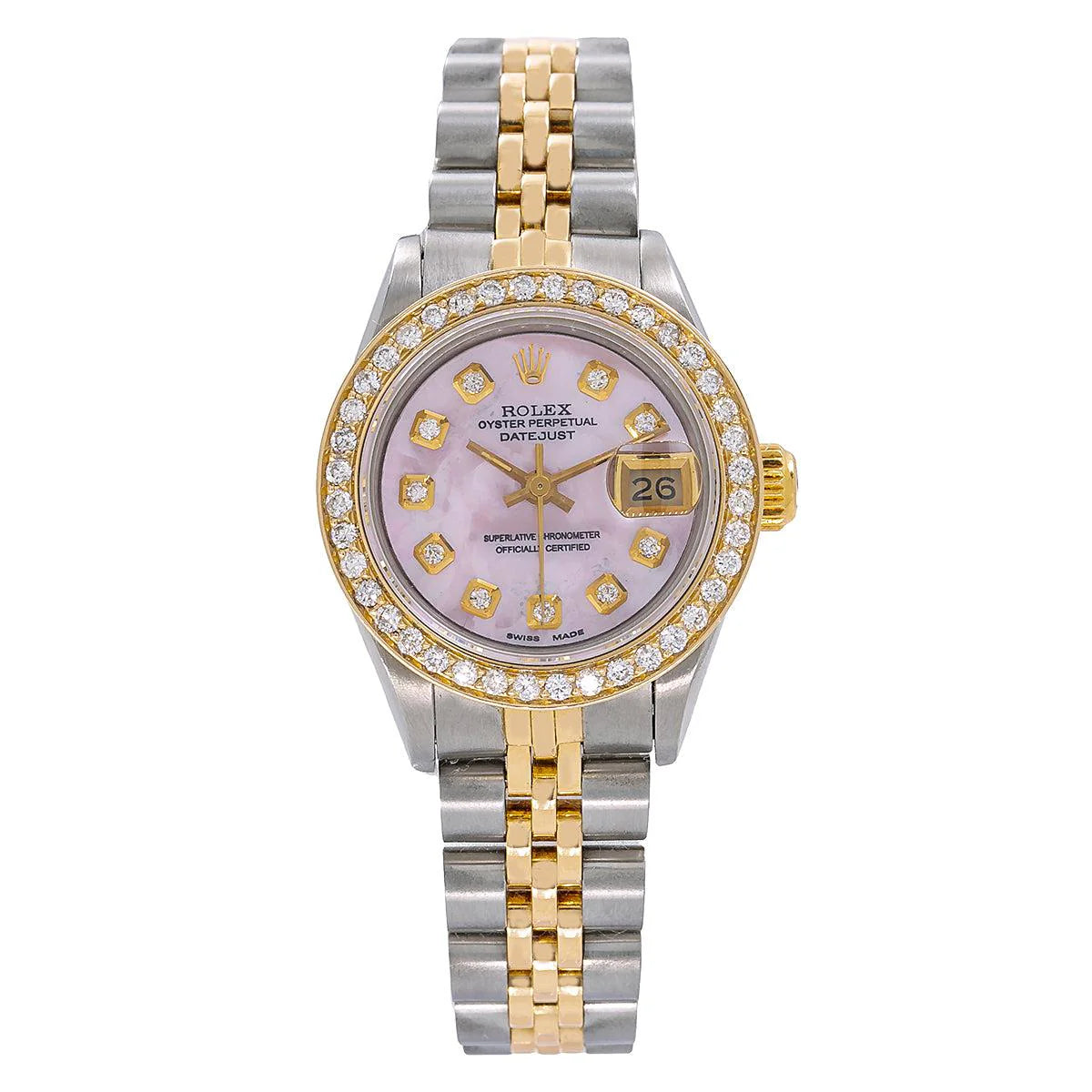 ROLEX DATEJUST 6917 26MM PINK MOTHER OF PEARL DIAMOND DIAL AND BEZEL WITH TWO-TONE JUBILEE BRACELET 1.10 CT