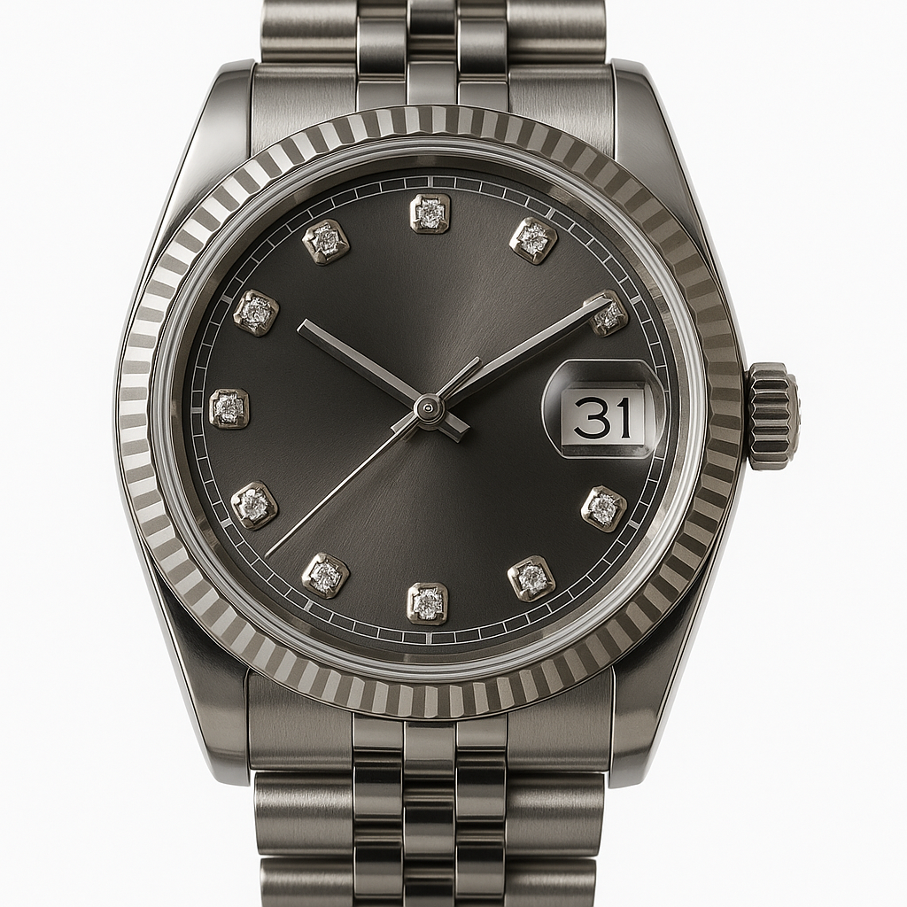 Timeless Luxury Stainless Steel Watch – Diamond Dial & Jubilee Bracelet
